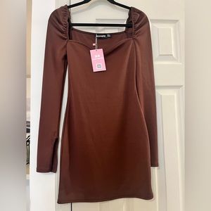 Chocolate Ribbed Corset Mini Dress. NEW. TAG INTACT.